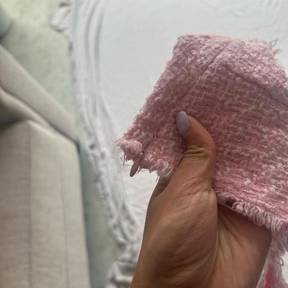 Zara Pink Tweed Deep V‎ Neck Crop Top XS - Picture 8 of 8